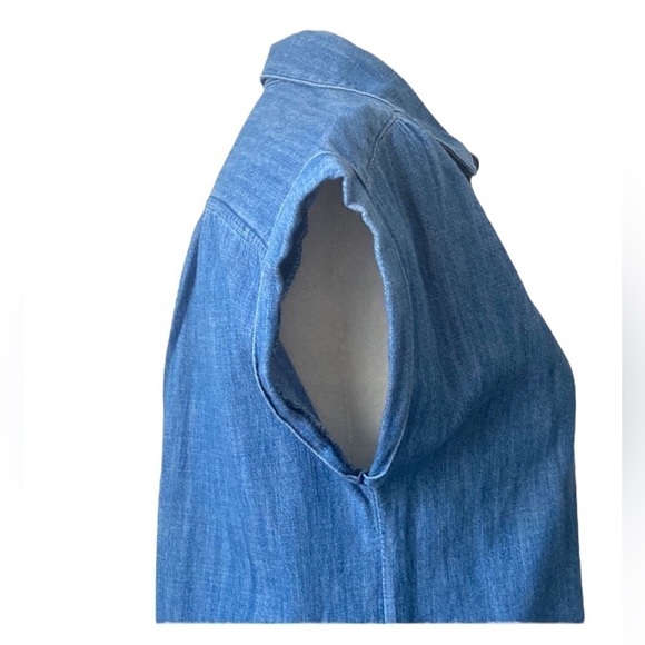 Old Navy Chambray Cuffed Cap-Sleeve Shirt Dress Medium Wash Blue Sz Small Petite - Picture 11 of 14